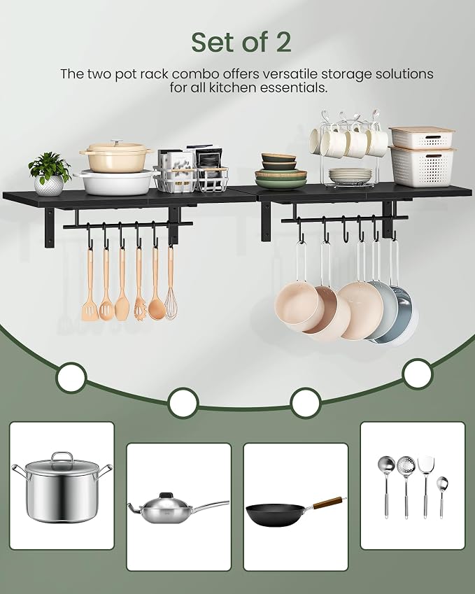 CHOEZON Wall-Mounted Pot Racks, Floating Shelves, Vintage Pot Hangers - Image 5