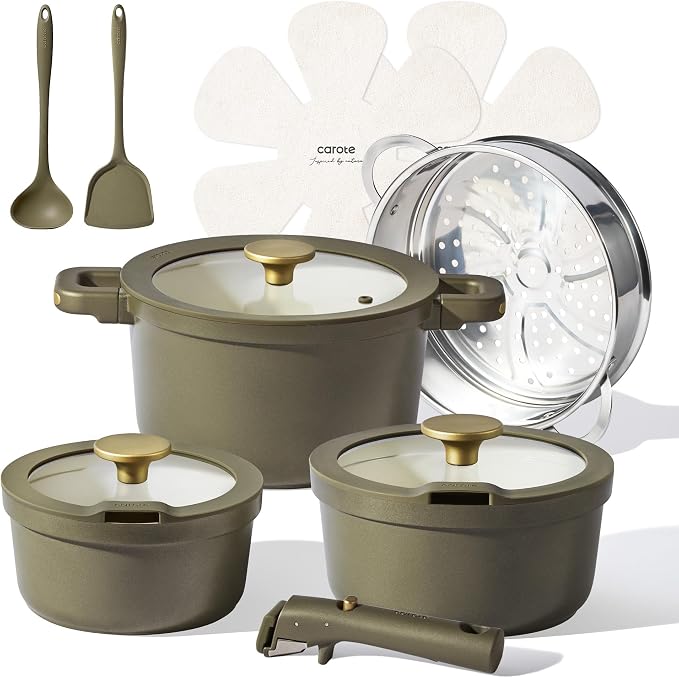 CAROTE Ceramic Saucepan Set 5.5QT/3QT/2QT，Nonstick Cooking Pots Set by CAROTE