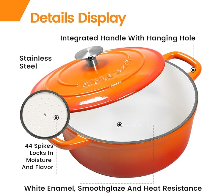 EDGING CASTING Enameled Cast Iron Dutch Oven, 5.5 Quart, Round Cast Dutch Ovens - Image 4
