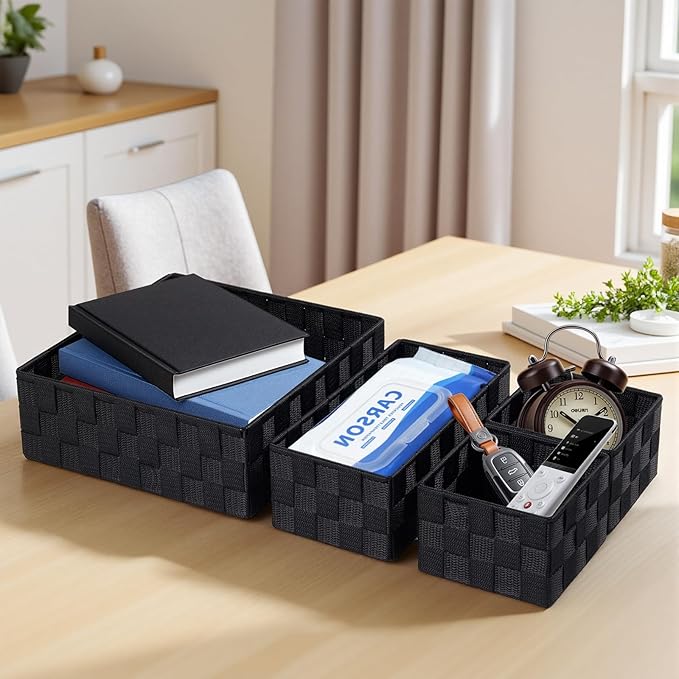 Posprica Small Black Baskets Cube Bin Container Tote, Woven Storage Baskets - Image 7