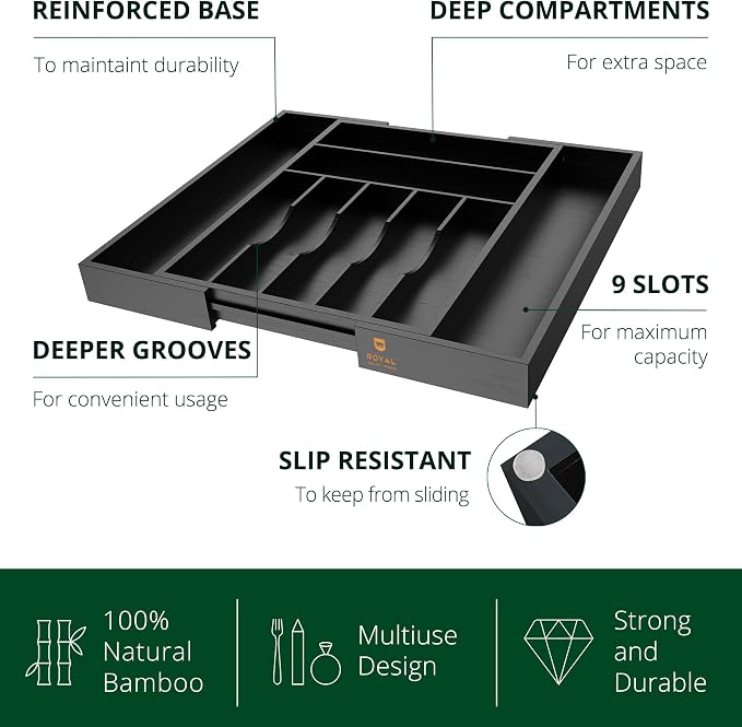 ROYAL CRAFT WOOD Luxury Bamboo Kitchen Drawer Organizer - Image 3