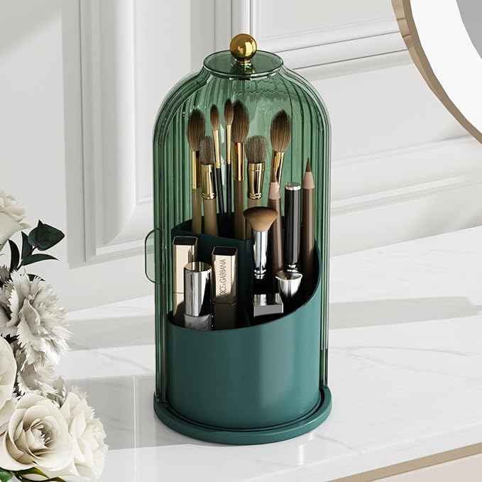 GAXmi Makeup Brush Holder with Lid Cosmetic Tools Organizer 360 Rotating by GAXmi