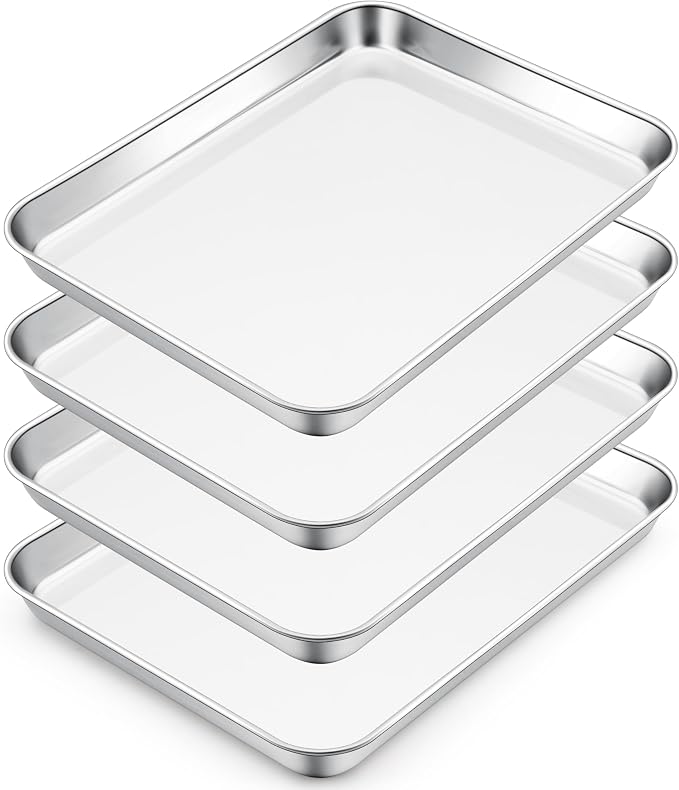 E-far Small Baking Sheet Set of 4, 10.5”x8.3” Stainless Steel Cookie Sheets Pans by E-far