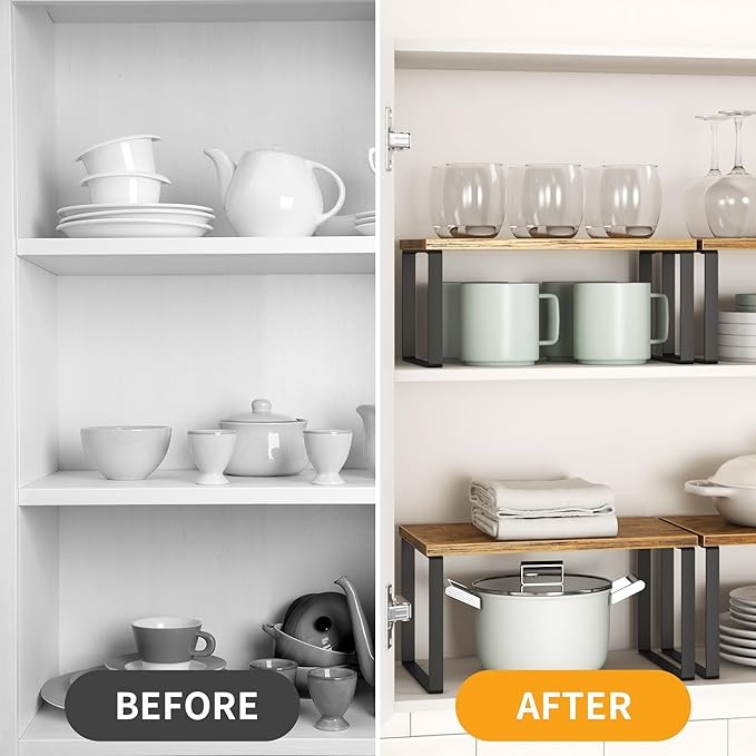Kitchen Cabinet Organizer Shelf Set of 4, Sturdy Kitchen Counter Shelves - Image 3