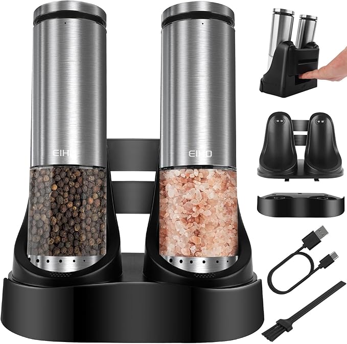 EIHO Electric Salt and Pepper Grinder Set USB Rechargeable, Upgraded External by EIHO