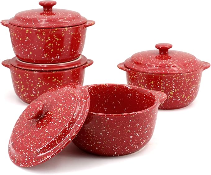 4-Pack 10 Oz Ceramic Mini Cocotte Set by Krokori