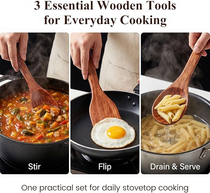HANSGO Wooden Spoons for Cooking, 12Inch Wooden Spatula for Stirring Frying - Image 2