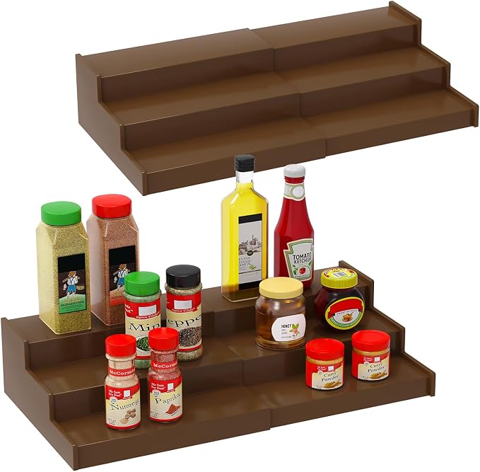 Lenwi Spice Rack Organizer for Cabinet 2 Pack, 3 Tier Expandable Bamboo Spice by Lenwi