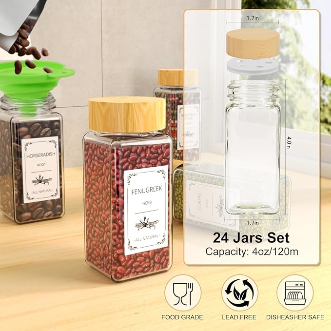 24 Spice Jars with Spice Drawer Organizer, 355 Spice Labels, 2 Pack Expandable - Image 3