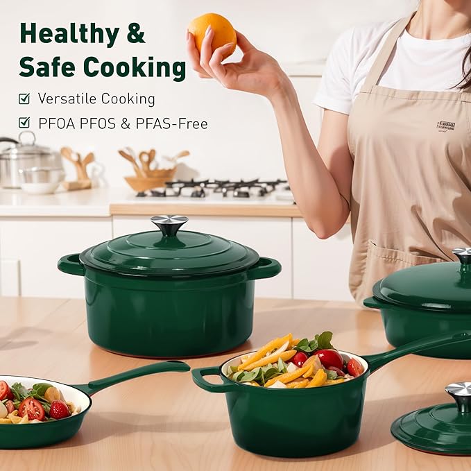 DishDelight Enameled Cast Iron Pots and Pans Set, 7 Piece Dutch Oven Set - Image 7