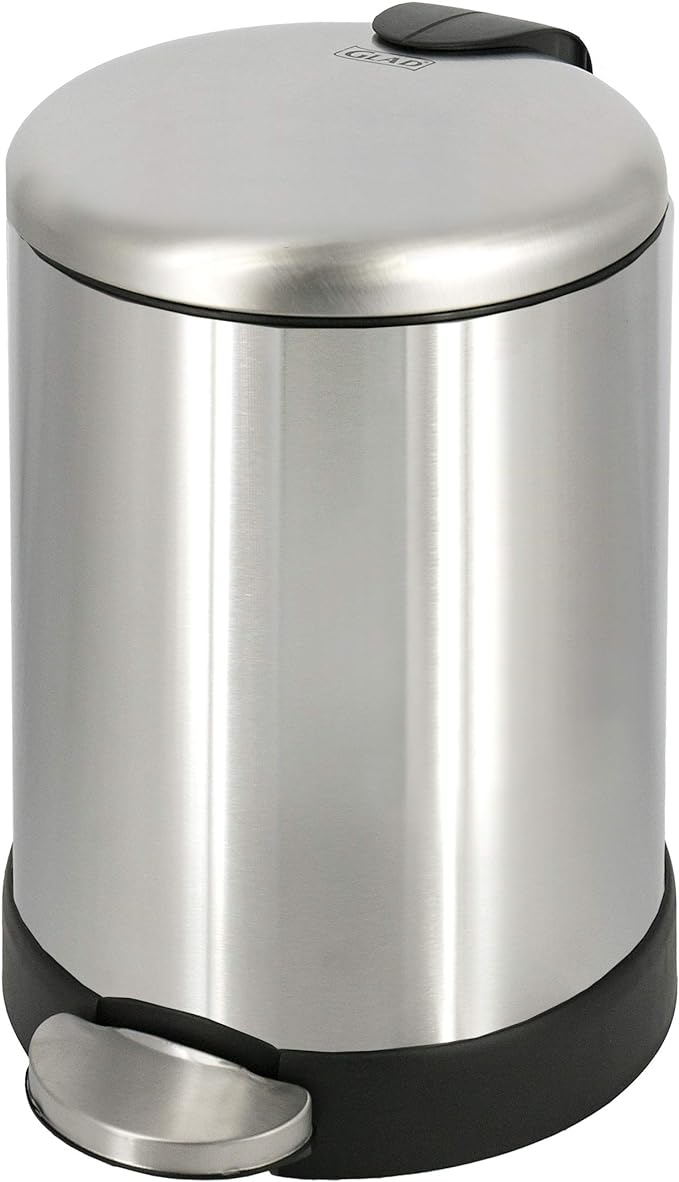 Glad Small Trash Can, 1.2 Gallon | Round Stainless Steel Garbage Bin by GladTrashFoodStorage
