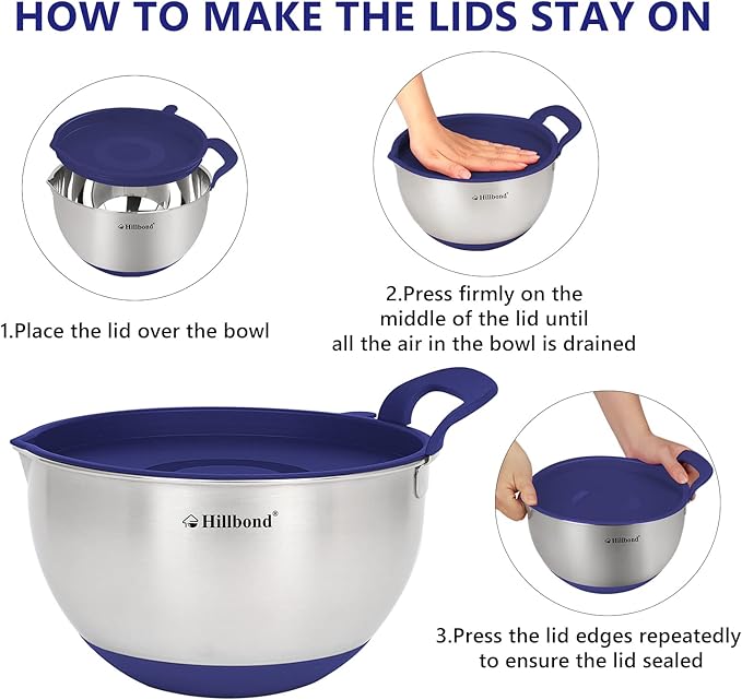 Hillbond Mixing Bowls with BPA Free Airtight Lids Stainless Steel Nesting Bowls - Image 3
