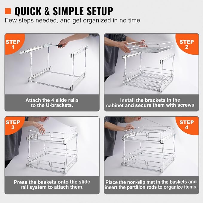 VEVOR Pull Out Cabinet Organizer, Chrome-Plated Steel Roll Out Drawer - Image 5