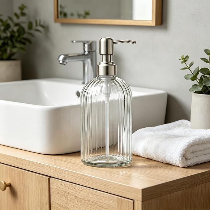 Glass Hand Soap Dispenser Silver Pump Refillable Dish Shampoo Lotion Bottle - Image 7
