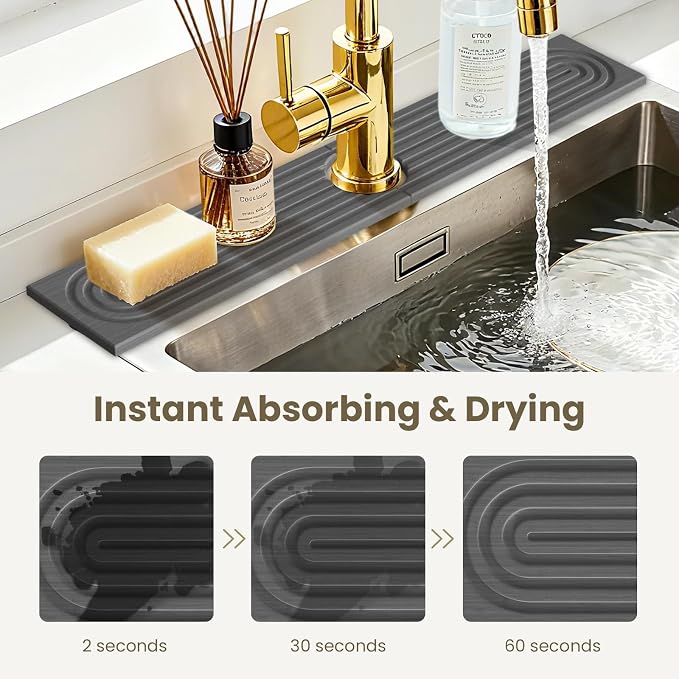 Faucet Mat for Kitchen Sink -Diatomite Stone Drying Mat for Kitchen Counter & - Image 5