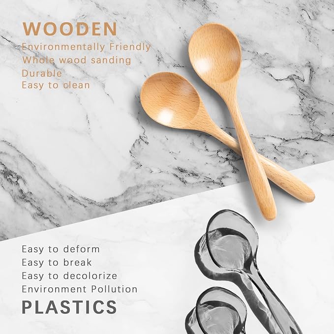 2 PCS Wooden Spoons for Honey, 6.7 inch Small Wooden Spoons - Image 3
