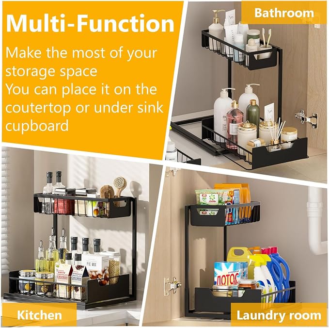 Ceetug Under Kitchen Sink Organizers and Storage Pull Out 2 Tier Metal Bathroom - Image 7