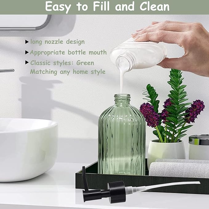 Green Glass Soap Dispenser Set - Image 3