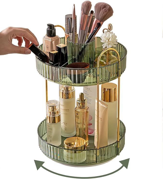 Asayuee 360 Rotating Makeup Organizer, 2 Tier Large Capacity Make Up Organizers by Asayuee