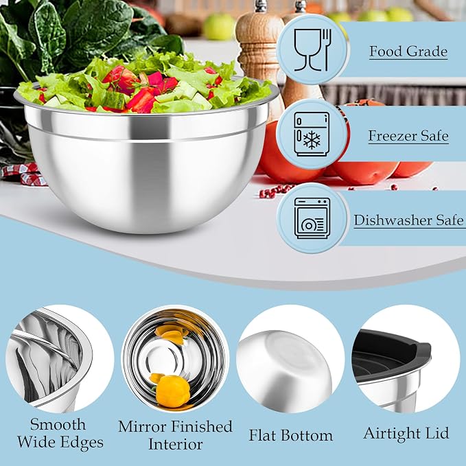 TeamFar Mixing Bowls, Stainless Steel Nesting Salad Bowls - Image 4