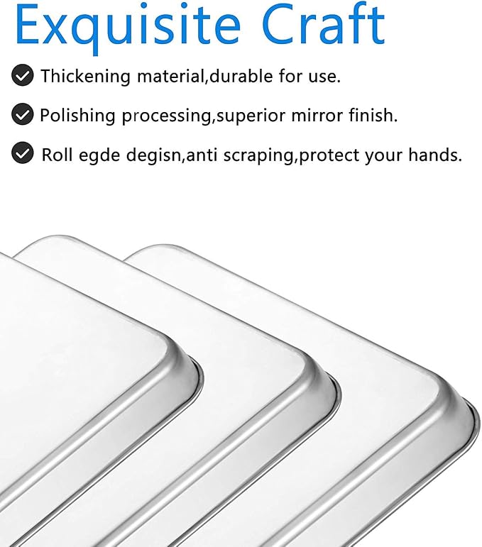 Cookie Sheet Baking Sheet Set of 3, Bastwe Commercial Grade Stainless Steel - Image 3