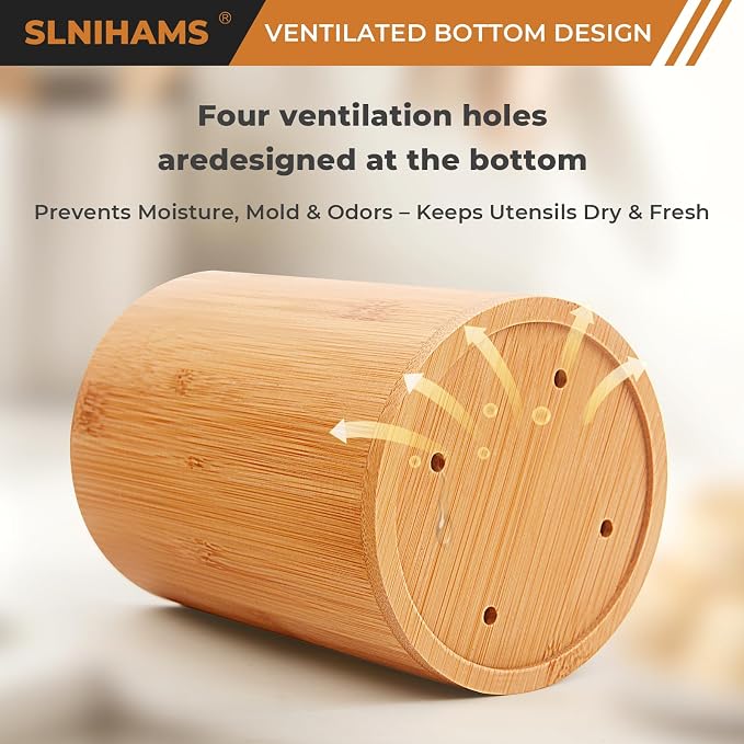 Bamboo Utensil Holder, 7.3"+5.4" Set of 2 Utensil Holders - Image 3