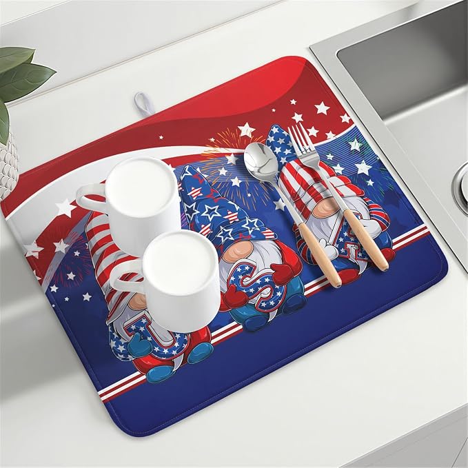 Kawani 4th of July Dish Drying Mat 18x24 Inch Spring Summer Patrioti Gnome - Image 8