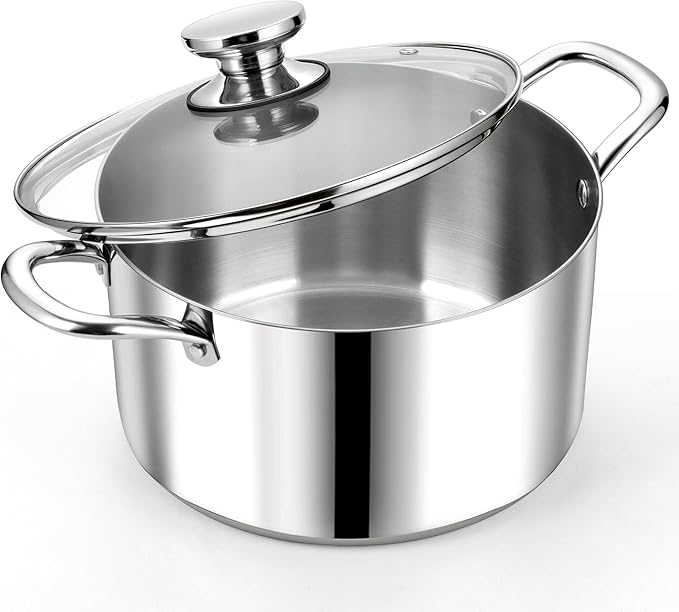 P&P CHEF 8 Quart Tri-Ply Stainless Steel Stock Pot, 8 Qt Stockpot Pasta Cooking by PPCHEF