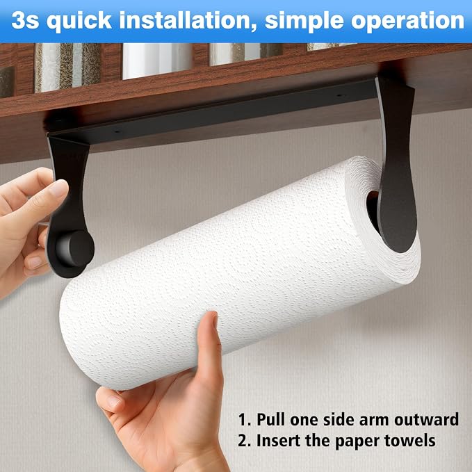 Paper Towel Holder Under Cabinet, Adhesive & Wall Mount, Under Counter Paper - Image 2