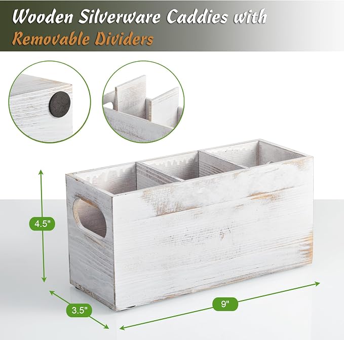 DRASTAR Wooden Silverware Caddy, Flatware Cutlery Holder, Kitchen Utensil Holder - Image 3