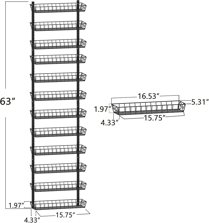 SWOMMOLY Adjustable Wall Mount Spice Rack Organizer, 12-Tier Dual-use Hanging - Image 6