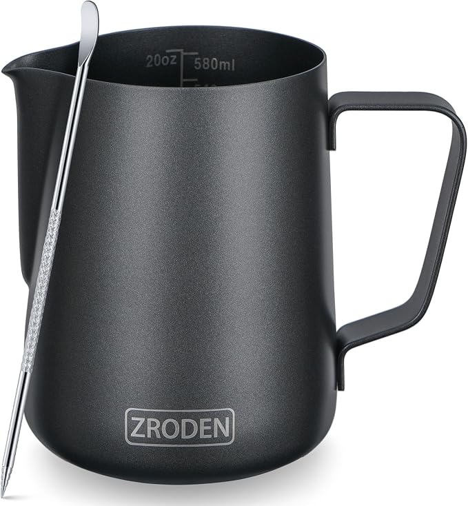 Milk Frothing Pitcher, 20oz Espresso Steaming Pitchers Stainless Steel by Zroden