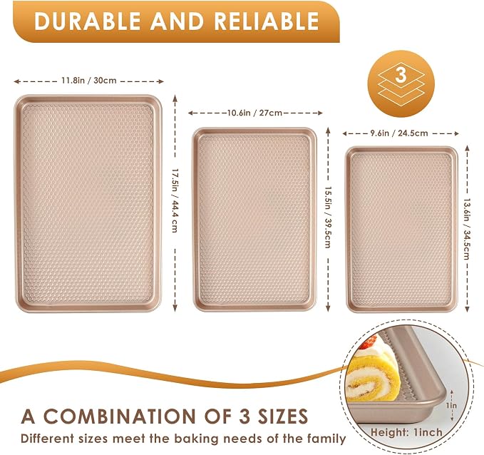 Baking Sheet Pan Set of 3, Nonstick Carbon Steel Cookie Sheets - Image 2