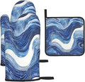 Blue and White Ocean Wave Oven Mitts and Pot Holders Sets of 3, Heat Resistant by Unknown