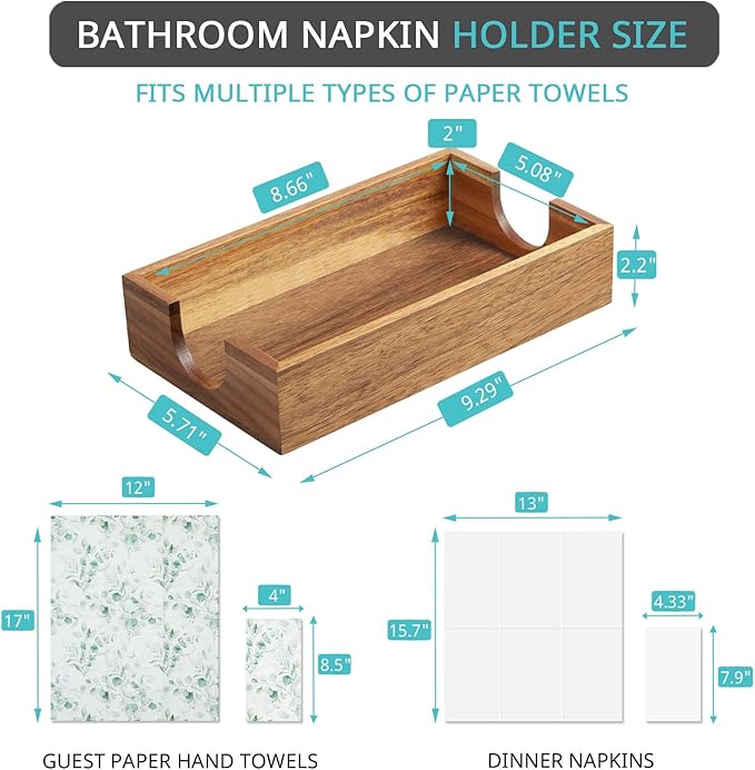 Napkin Holder for Bathroom, Acacia Wooden Guest Towel Holder Tray for Bathroom - Image 2