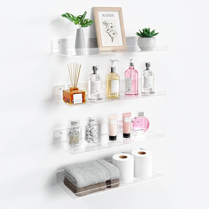 upsimples 4 Pack 15x6 Inches Acrylic Bathroom Shelves by upsimples