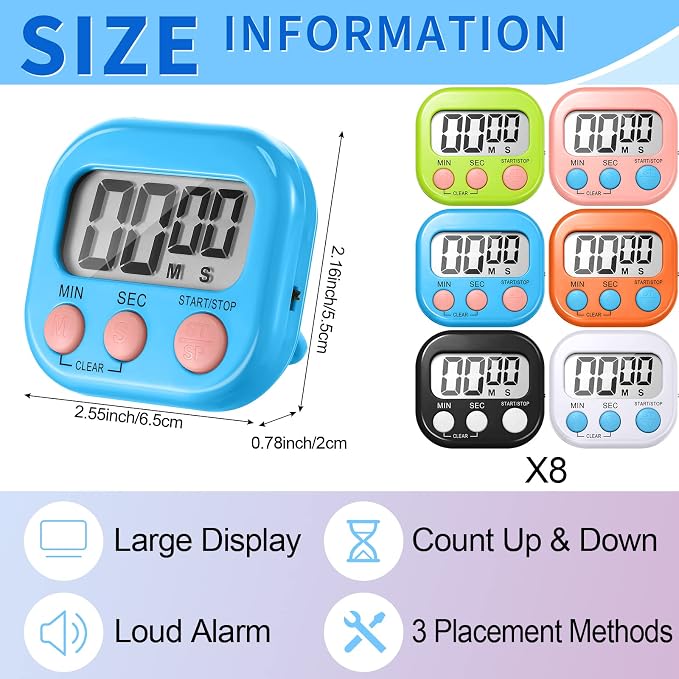 Macarrie 48 Pcs Digital Kitchen Timer Bulk Small Magnetic Backing Stand Timer - Image 2
