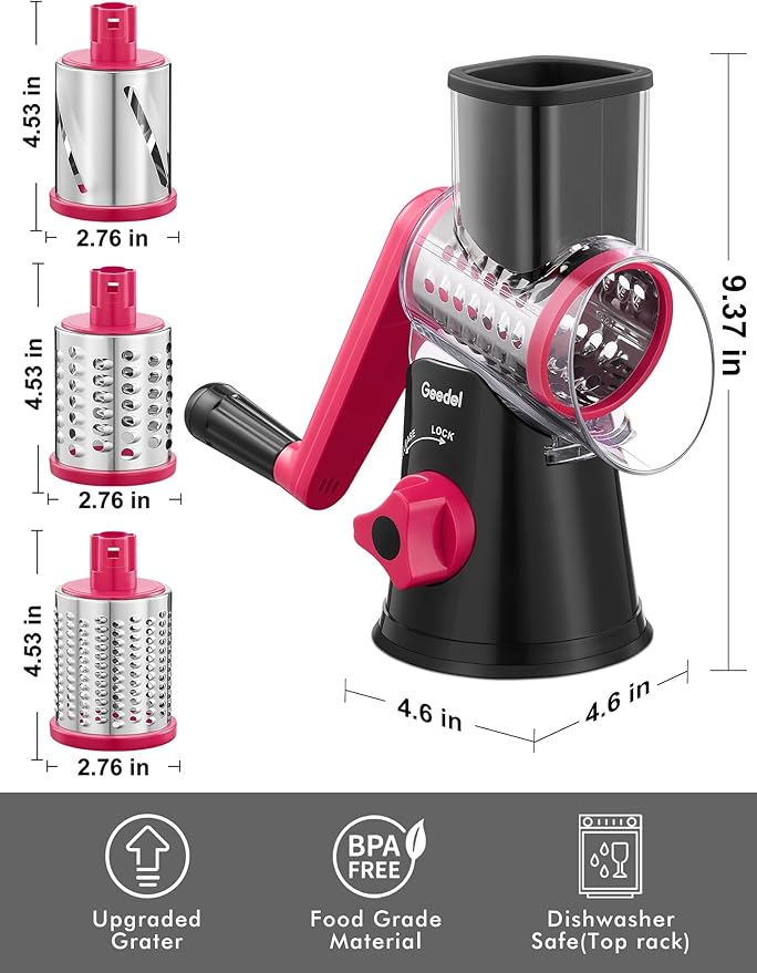 Geedel Rotary Cheese Grater, Kitchen Mandoline Vegetable Slicer - Image 8