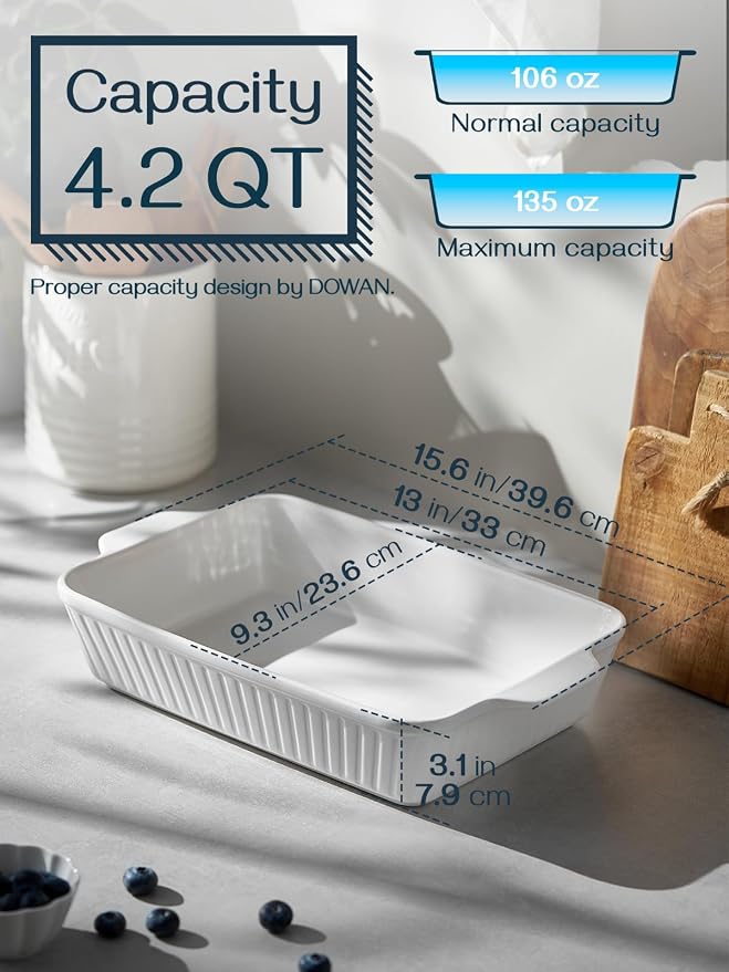 DOWAN Casserole Dish, 9x13 Ceramic Baking Dish, Large Lasagna Pan Deep - Image 2