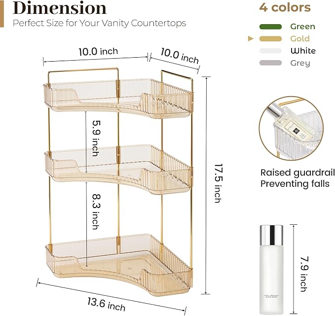 Aveniee Corner Bathroom Counter Organizer, Bathroom Countertop Shelf Makeup - Image 3
