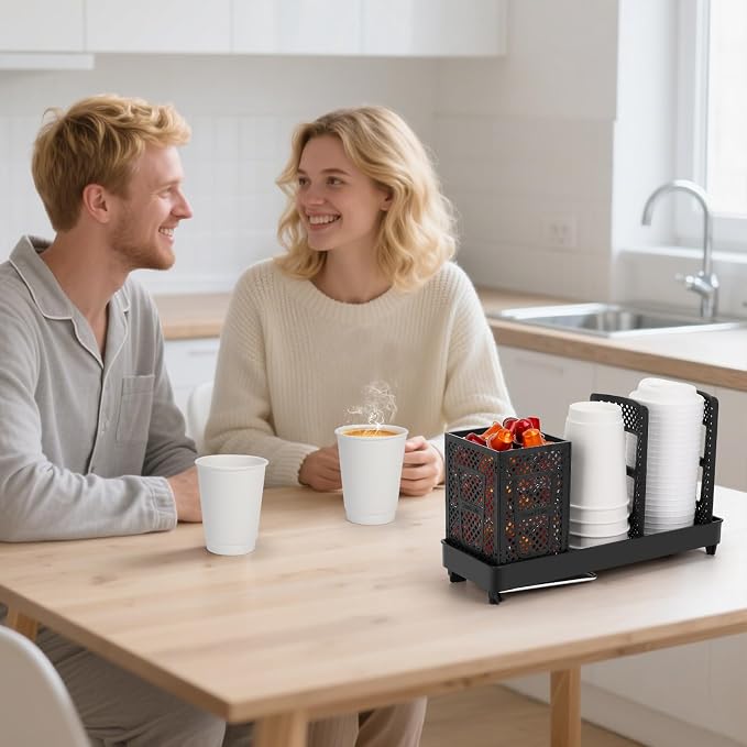 Coffee Cup Dispenser with Straws Holder, Plastic Coffee Cup and Lid Holder - Image 5
