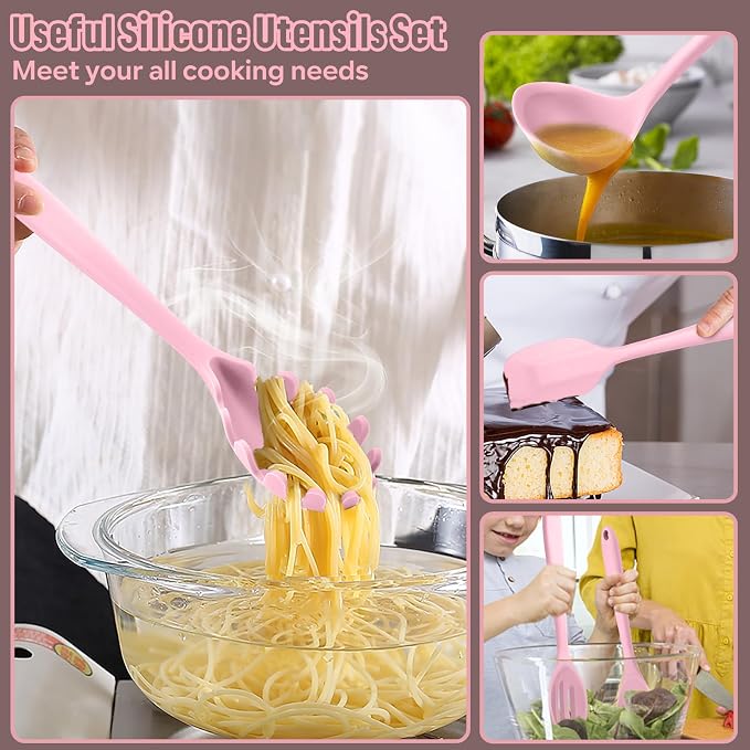E-far Silicone Cooking Utensils Set, 7-Piece Pink Heat Resistant Kitchen - Image 5