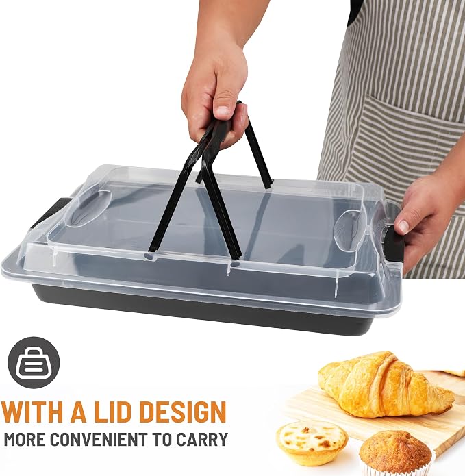 Sheet Cake Pan with Lid, Non-Stick Ceramic Coating Baking Pan, Oven Safe 450°F - Image 2