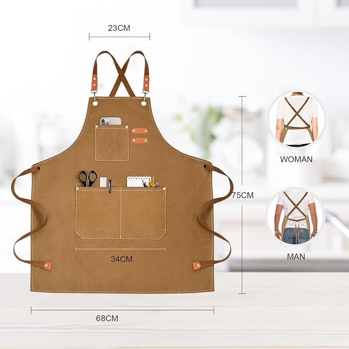 OUNLEN Chef Apron for Men Women Canvas Aprons - Image 2