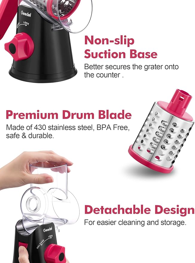 Geedel Rotary Cheese Grater, Kitchen Mandoline Vegetable Slicer - Image 6