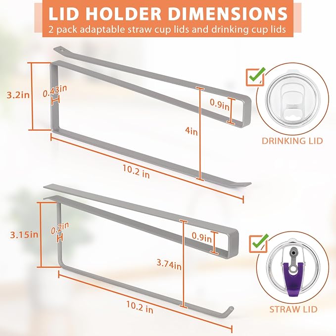 2 Pack Tumbler Lid Organizer, Horizontal Tumbler Lid Storage Hook Up to 20 Lids - Image 3
