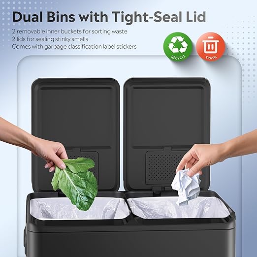 WLIVE 2 x 8 Gallon Stainless Steel Dual Trash Can, Double Trash Can Kitchen - Image 5