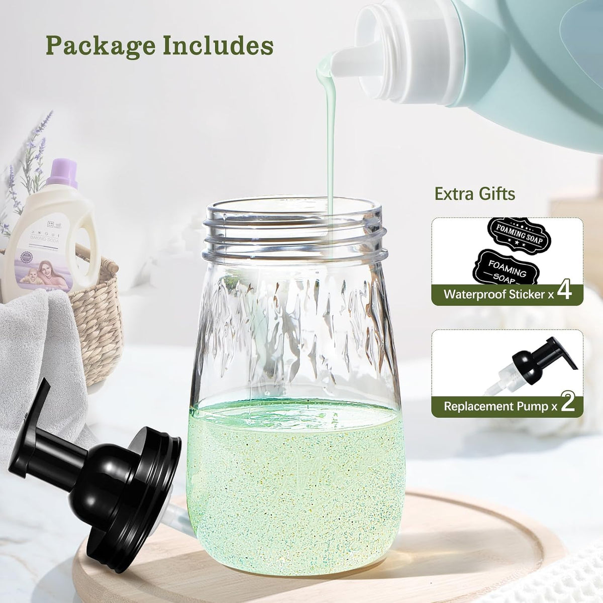 Amolliar 16Oz Foaming Soap Dispenser with Pump Lid, Plastic Refillable