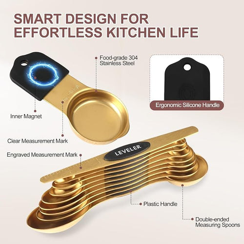 16-Piece Stainless Steel Measuring Cups and Spoons Set, Strong Magnetic Nesting - Image 2