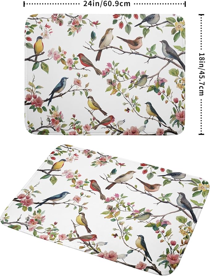 Spring Dish Drying Mat for Kitchen Counter Cute Birds Summer Holiday Microfiber - Image 2